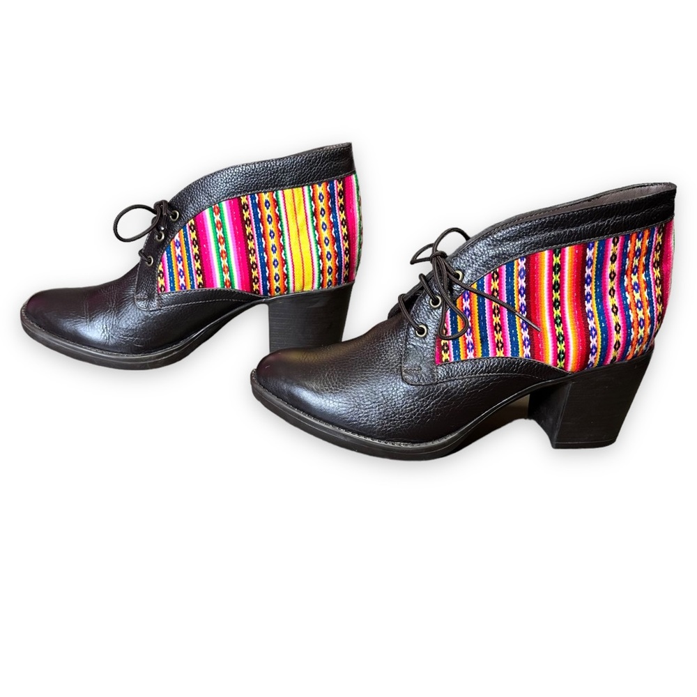 Killasumaq Mister Stenholm Dark Brown Leather Booties Serape Fabric Size EU 39